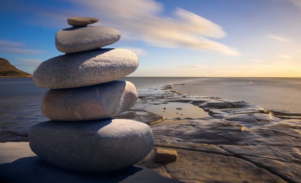 closeup of stack of five stones